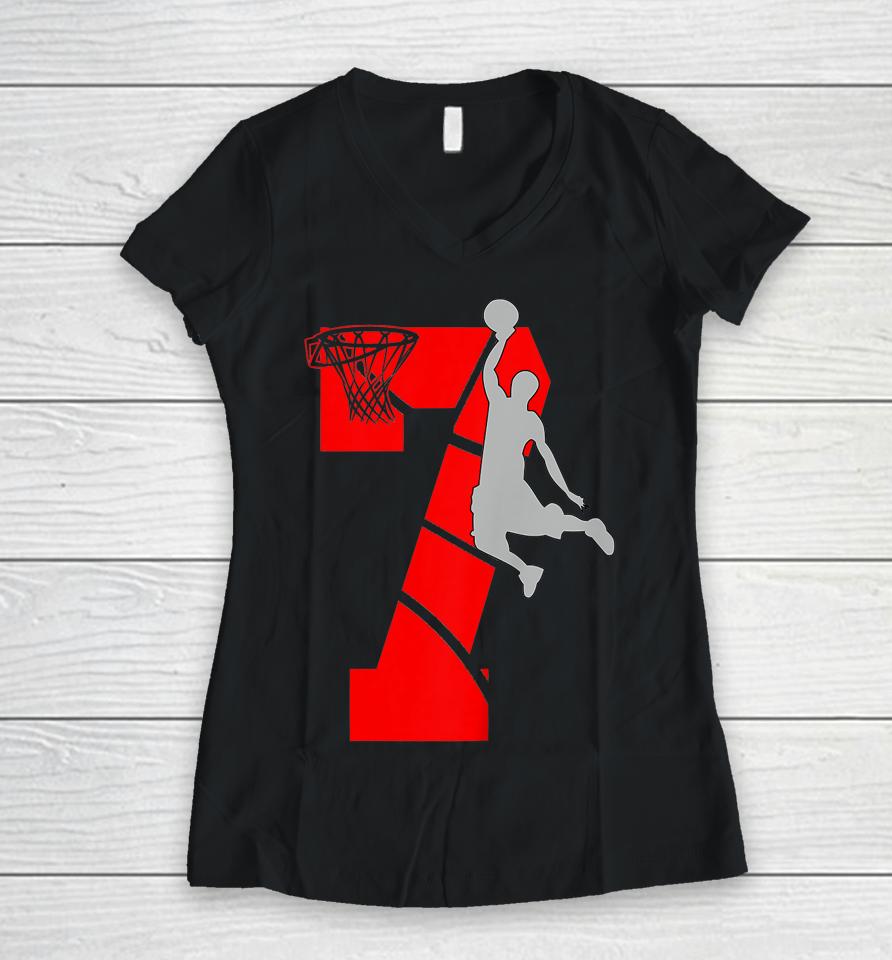 7 Year Old 7Th Basketball Birthday Women V-Neck T-Shirt