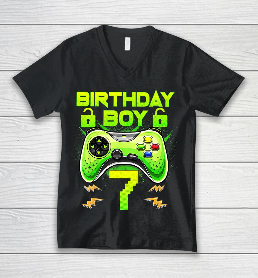 7 Year Old Gifts 7Th Birthday Boy Teens Video Gamer Gaming Unisex V-Neck T-Shirt