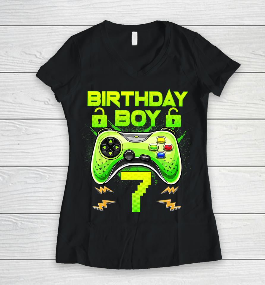 7 Year Old Gifts 7Th Birthday Boy Teens Video Gamer Gaming Women V-Neck T-Shirt