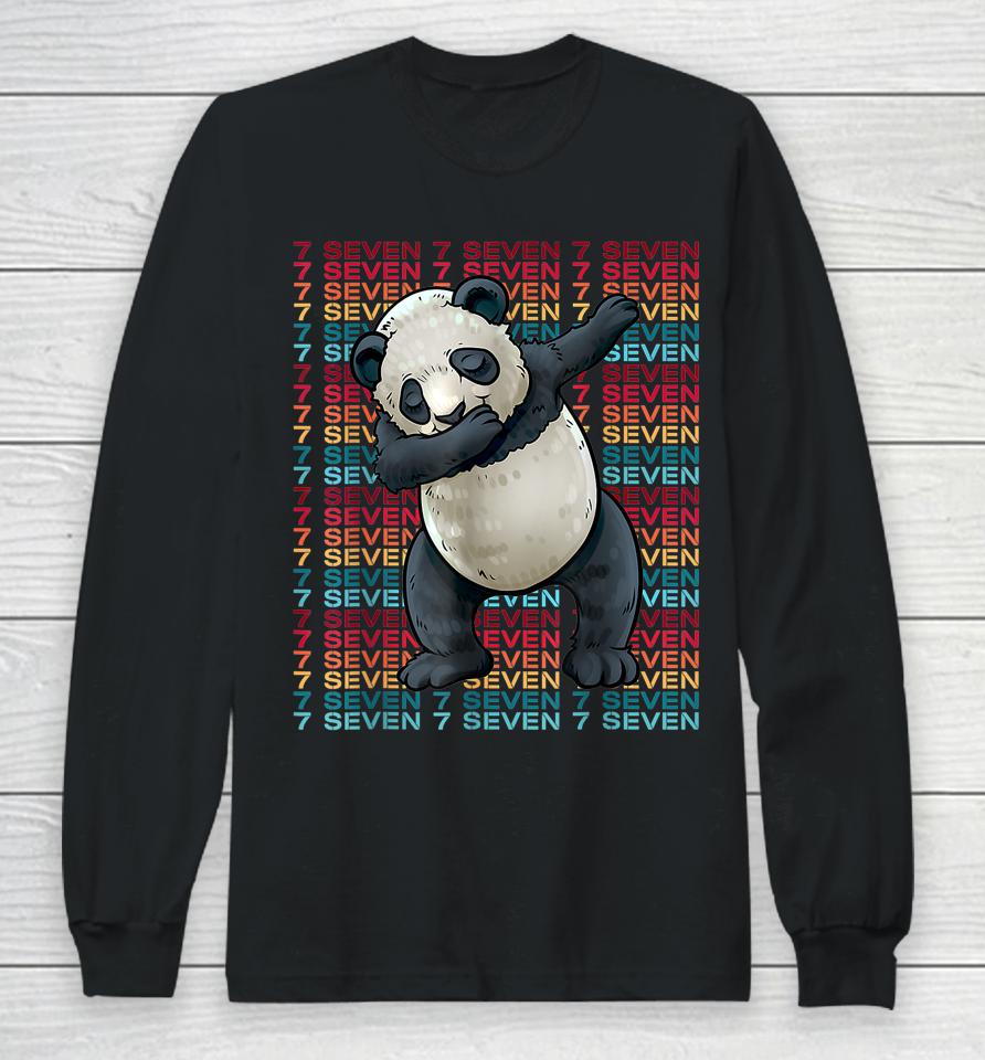 7 Years Old Panda Dabbing 7Th Birthday Panda Party Long Sleeve T-Shirt