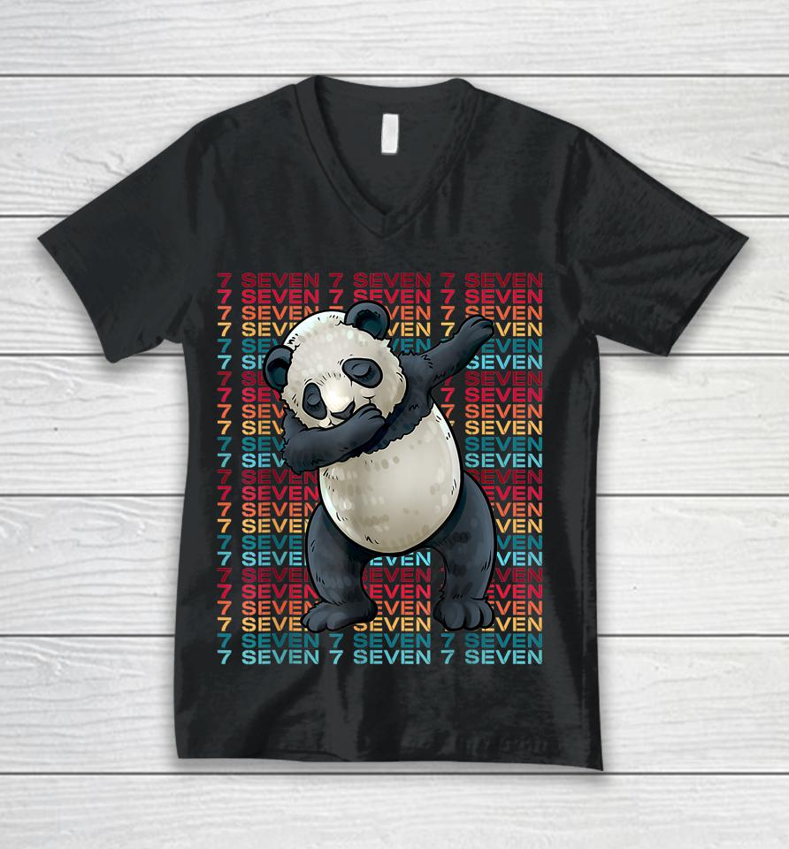 7 Years Old Panda Dabbing 7Th Birthday Panda Party Unisex V-Neck T-Shirt