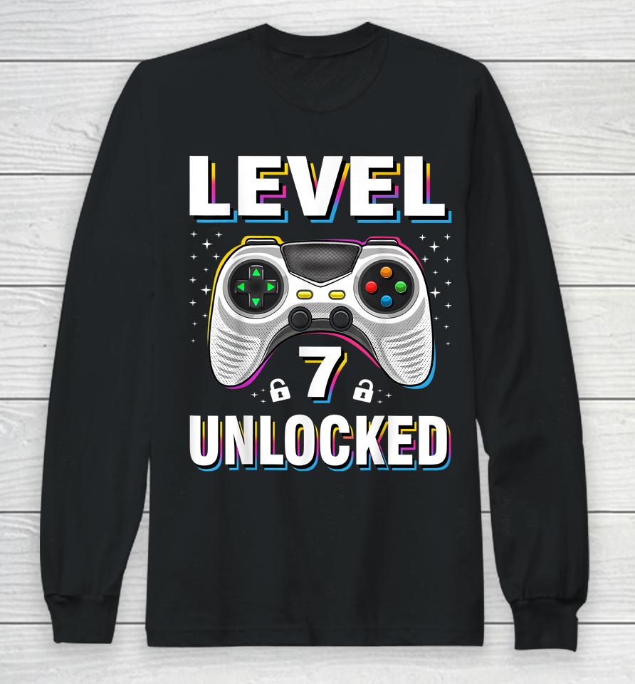 7Th Birthday Boy Level 7 Unlocked Video Gamer 7 Years Old Long Sleeve T-Shirt