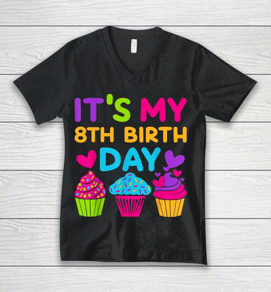 8 Years Old Rainbow Girls 8Th Birthday Unisex V-Neck T-Shirt