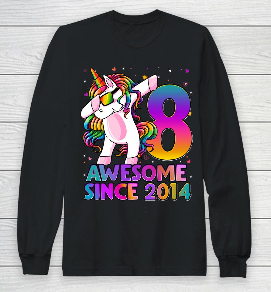 8 Years Old Unicorn Dabbing 8Th Birthday Girl Unicorn Long Sleeve T-Shirt