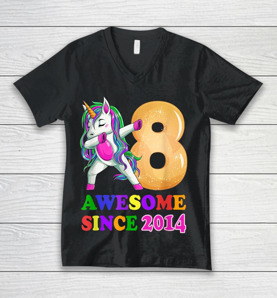 8 Years Old Unicorn Dabbing 8Th Birthday Girl Unicorn Unisex V-Neck T-Shirt