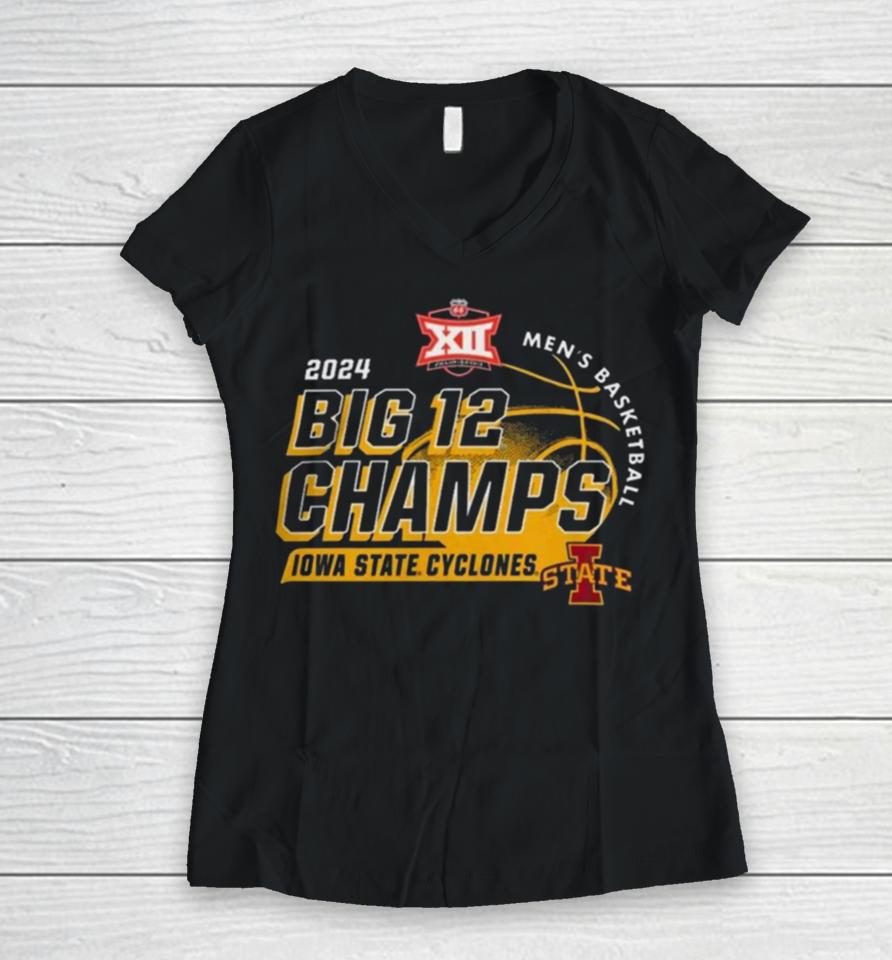 84 Cardinal Iowa State Cyclones 2024 Big 12 Men’s Basketball Conference Tournament Champions Locker Room Women V-Neck T-Shirt