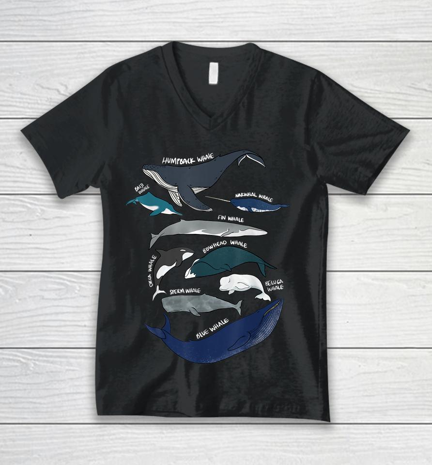 9 Types Of Whales Unisex V-Neck T-Shirt