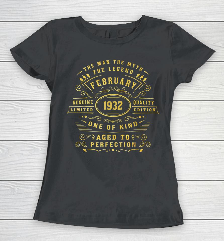 90 Year Old Awesome Since February 1932 90Th 90St Birthday Women T-Shirt