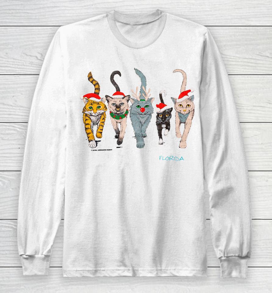 90S Florida Christmas Cats Long Sleeve T-Shirt