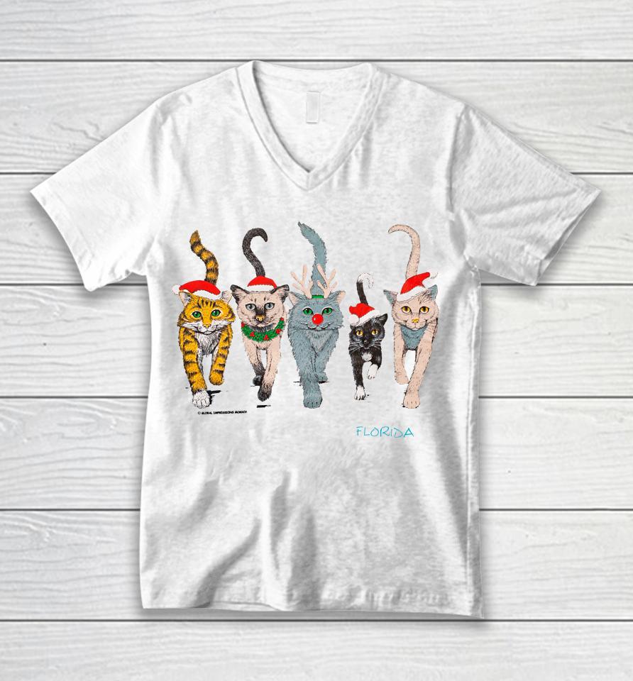 90S Florida Christmas Cats Unisex V-Neck T-Shirt