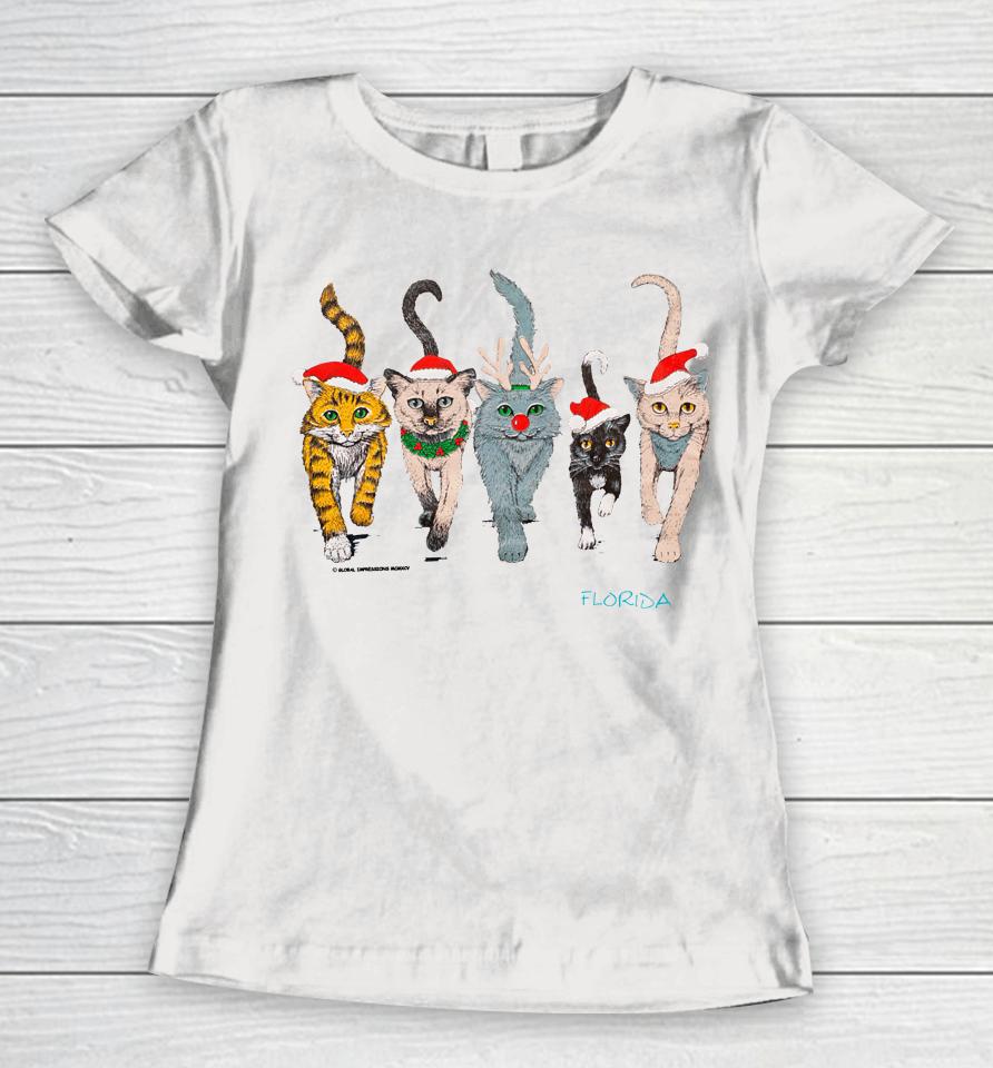90S Florida Christmas Cats Women T-Shirt
