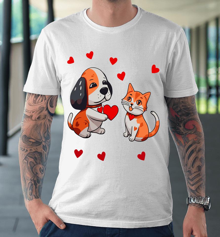 A Dog That Offers A Red Heart For Me A Cat On A Valentine Premium T-Shirt