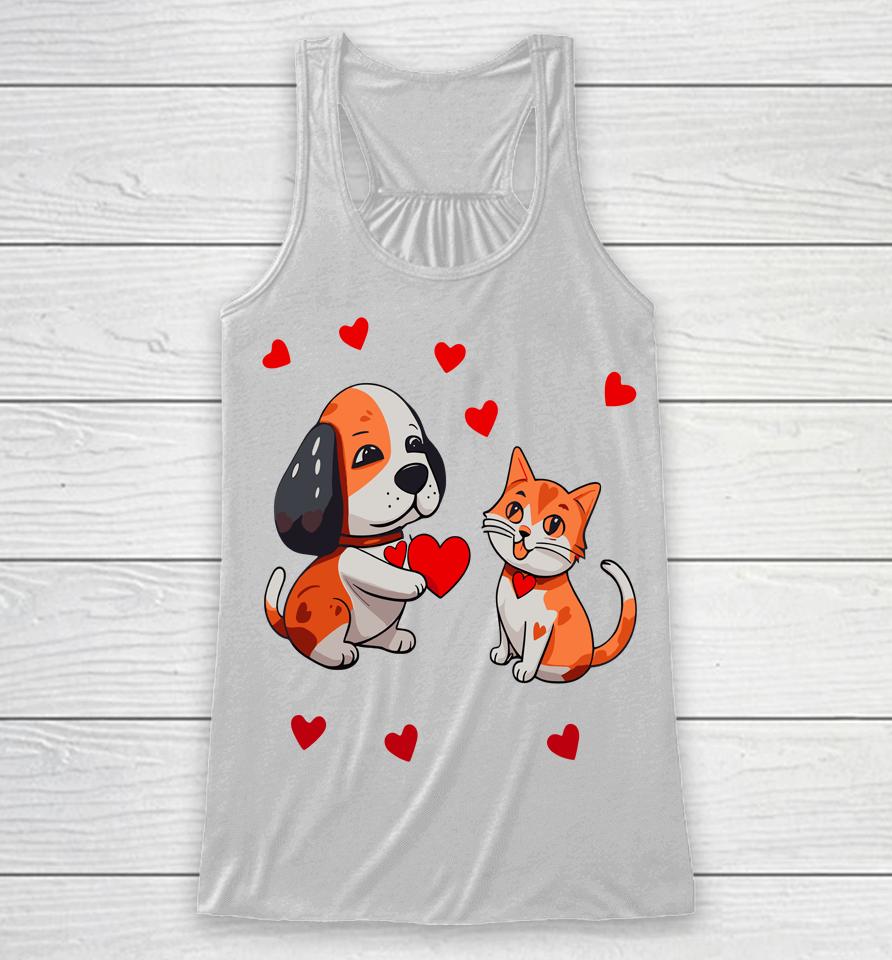 A Dog That Offers A Red Heart For Me A Cat On A Valentine Racerback Tank