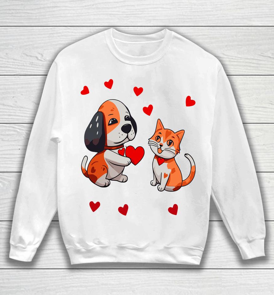 A Dog That Offers A Red Heart For Me A Cat On A Valentine Sweatshirt