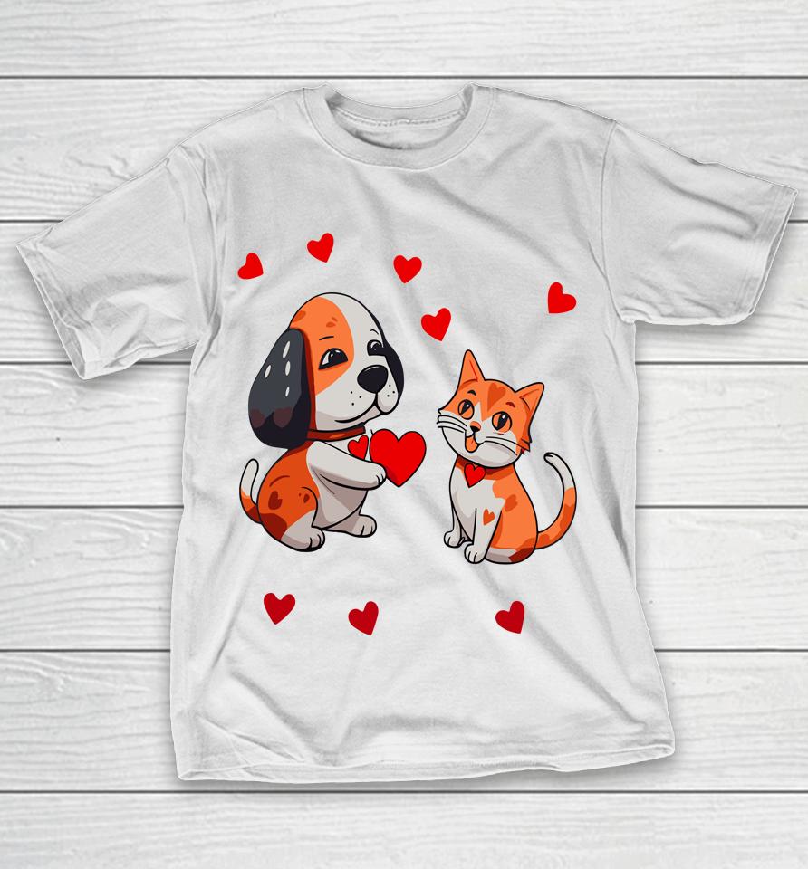 A Dog That Offers A Red Heart For Me A Cat On A Valentine T-Shirt
