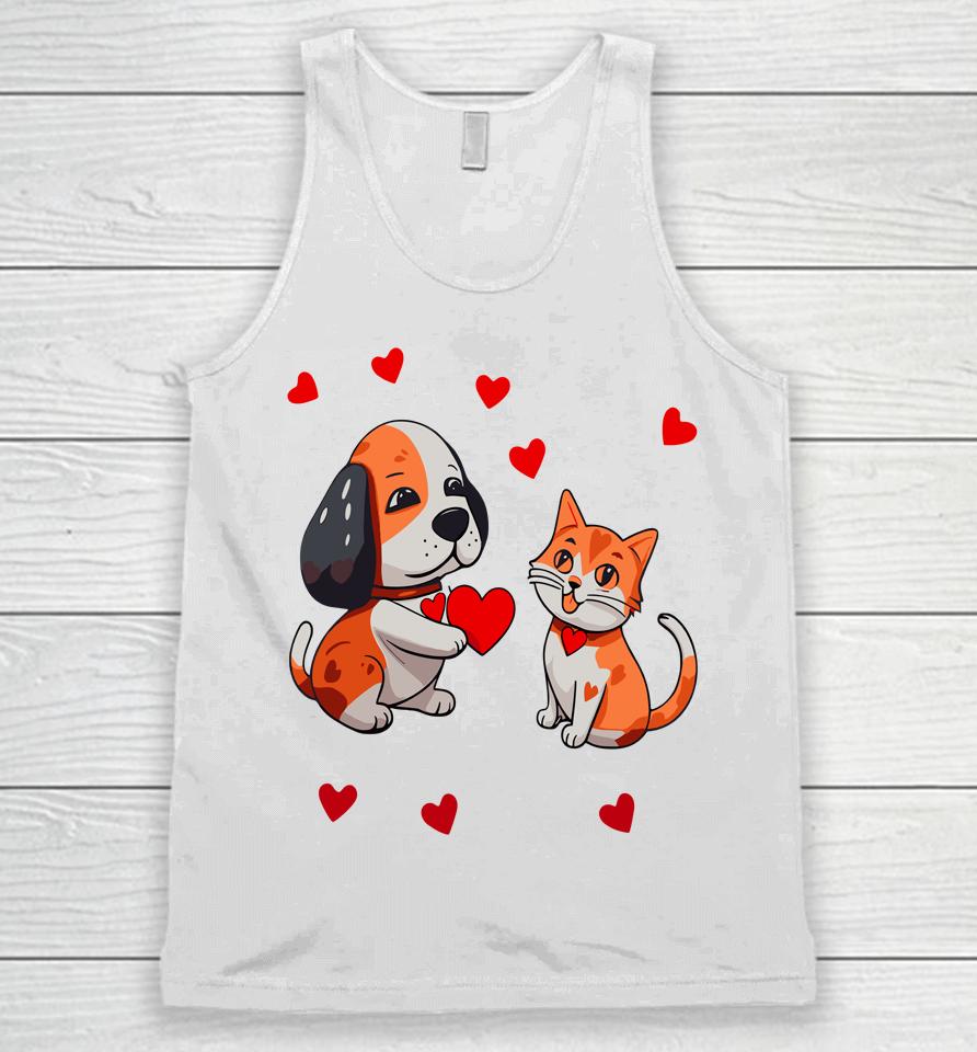 A Dog That Offers A Red Heart For Me A Cat On A Valentine Unisex Tank Top