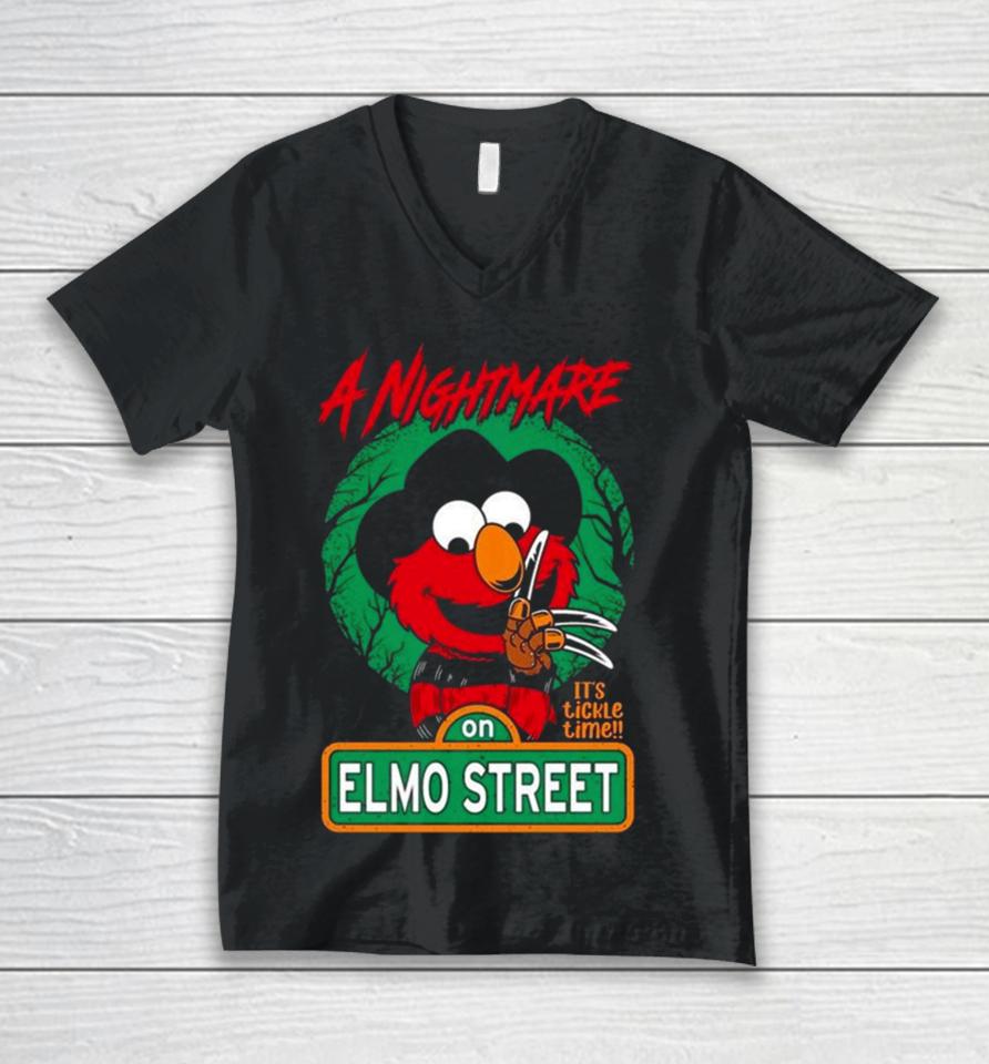 A Nightmare On Elmo Street It’s Tickle Time Halloween 2023 Unisex V-Neck T-Shirt