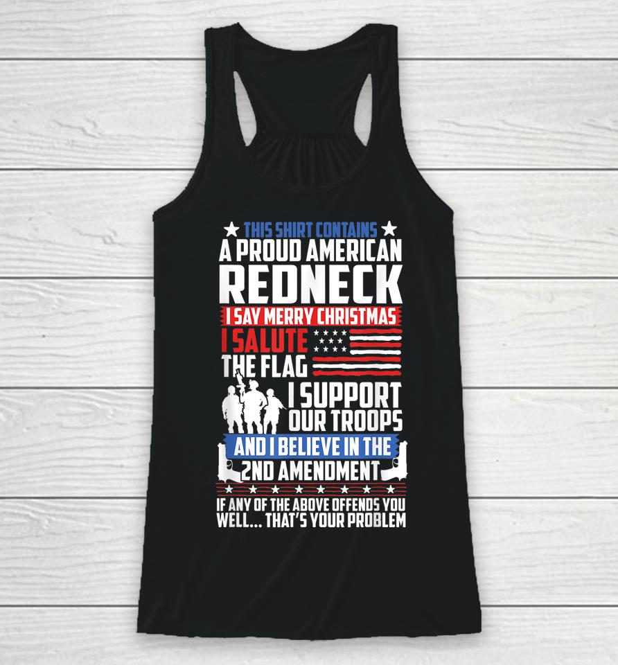 A Proud American Redneck Support Guns Troops Flag Racerback Tank
