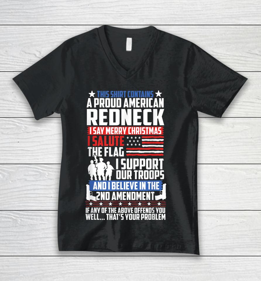 A Proud American Redneck Support Guns Troops Flag Unisex V-Neck T-Shirt