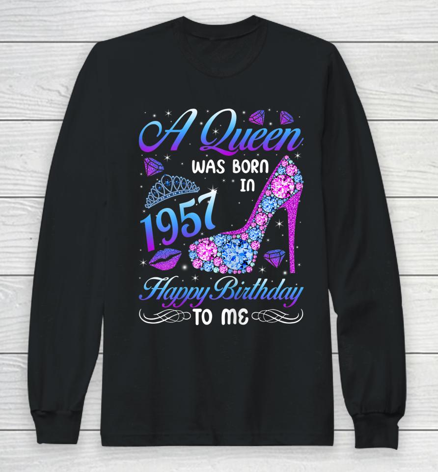 A Queen Was Born In 1957 65Th Birthday High Heel Vintage Long Sleeve T-Shirt