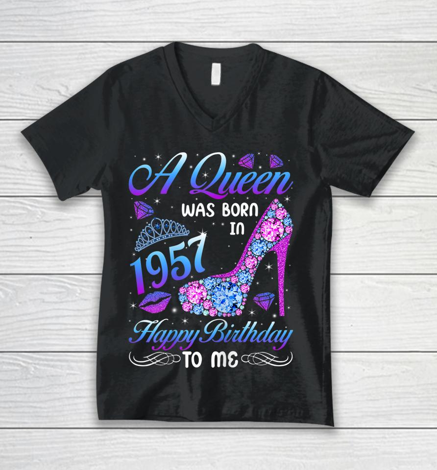 A Queen Was Born In 1957 65Th Birthday High Heel Vintage Unisex V-Neck T-Shirt