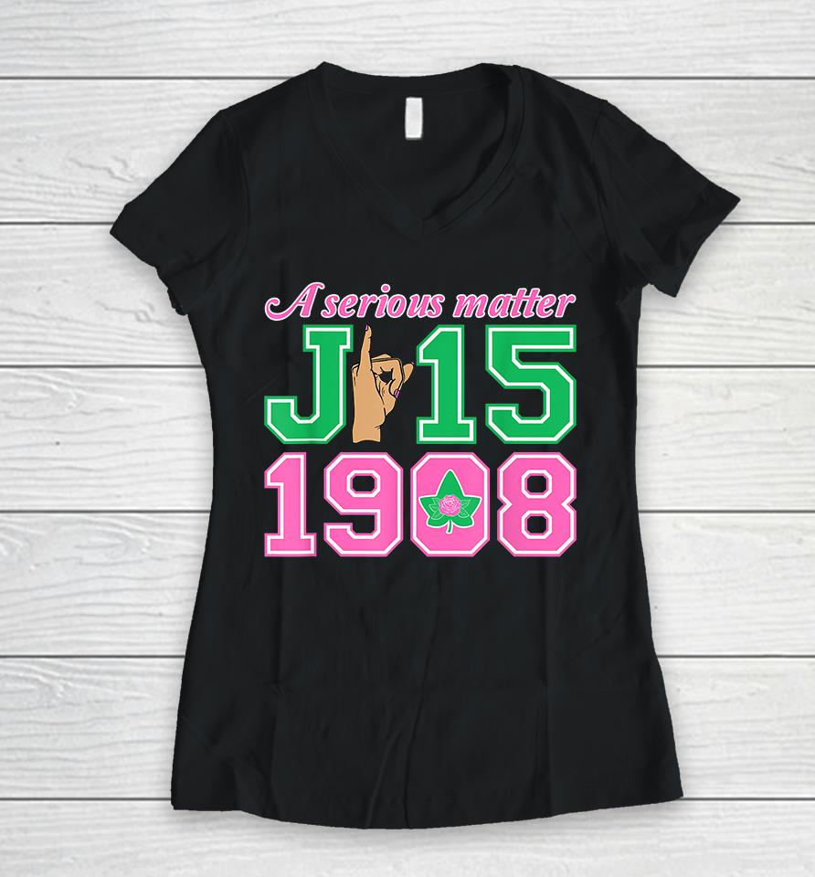 A Serious Matter J15 Founder's Day Aka Women Hand Sign Women V-Neck T-Shirt