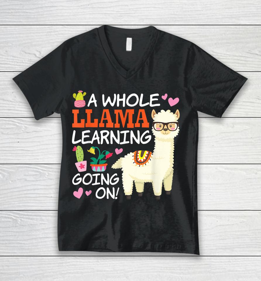 A Whole Llama Learning Going On Teachers Students Alpaca Lovers Gift Unisex V-Neck T-Shirt