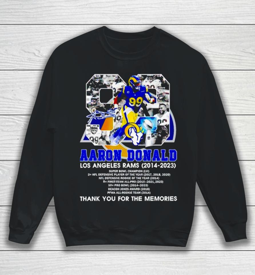 Aaron Donald Los Angeles Rams 2014 2023 Signature Thank You For The Memories Sweatshirt