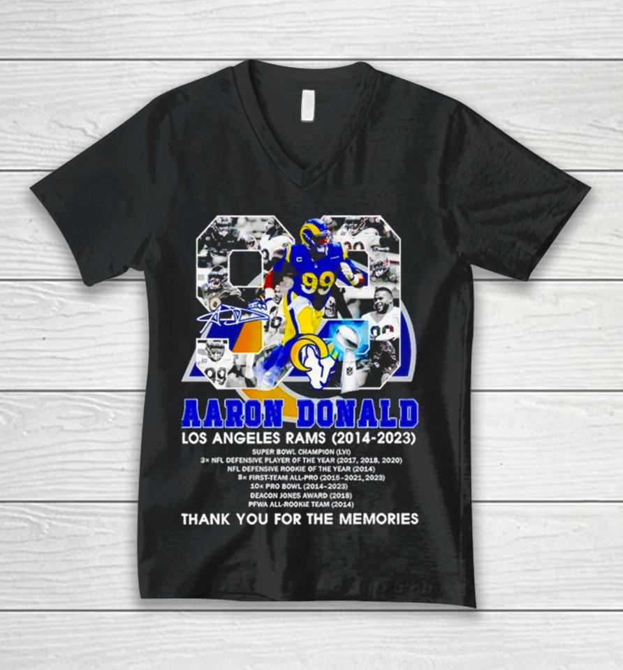 Aaron Donald Los Angeles Rams 2014 2023 Signature Thank You For The Memories Unisex V-Neck T-Shirt