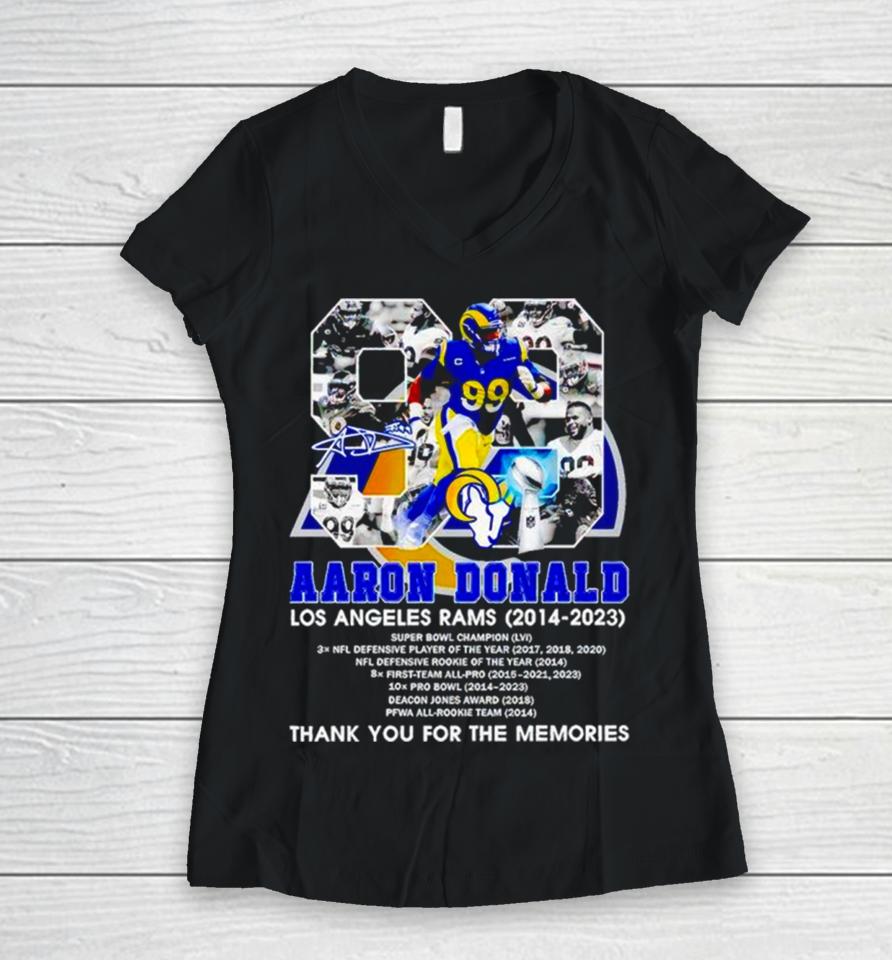 Aaron Donald Los Angeles Rams 2014 2023 Signature Thank You For The Memories Women V-Neck T-Shirt