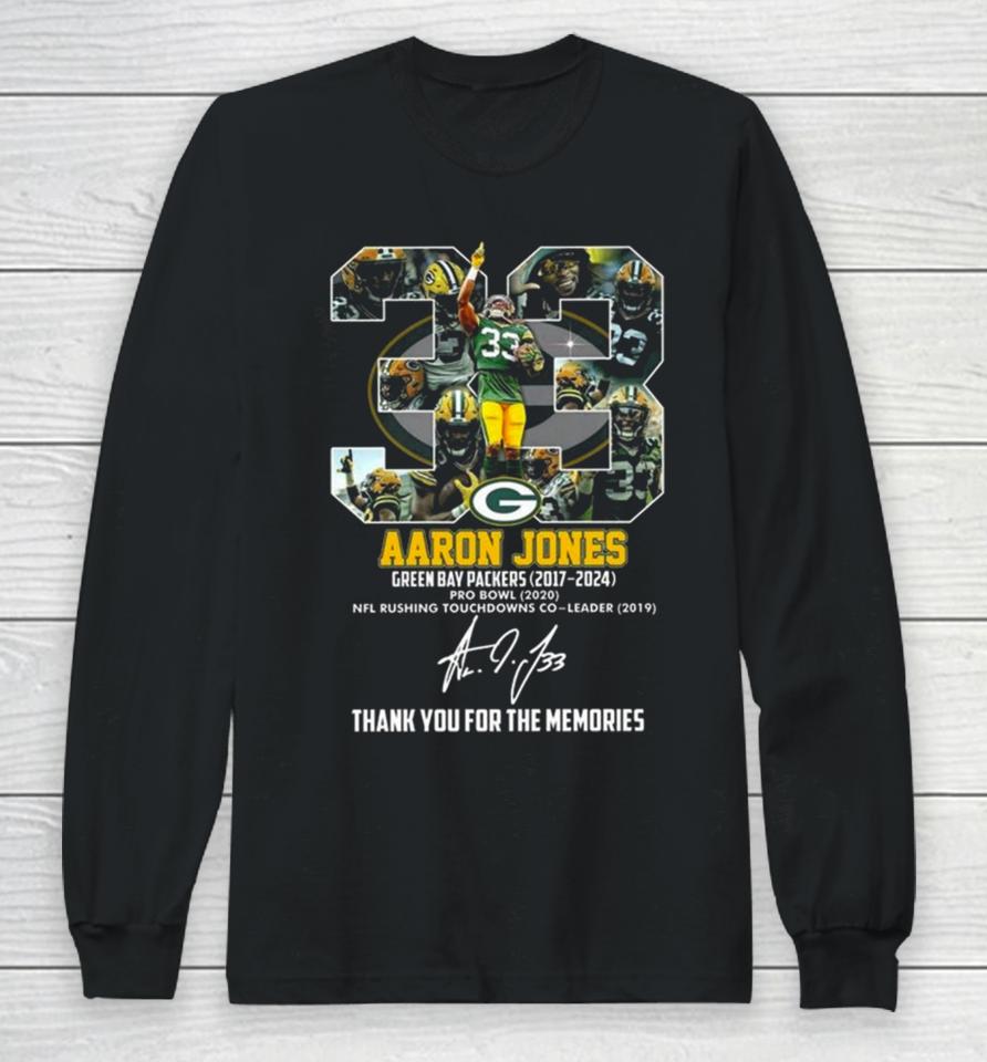 Aaron Jones Green Bay Packers 2017 2024 Thank You For The Memories Signature Long Sleeve T-Shirt