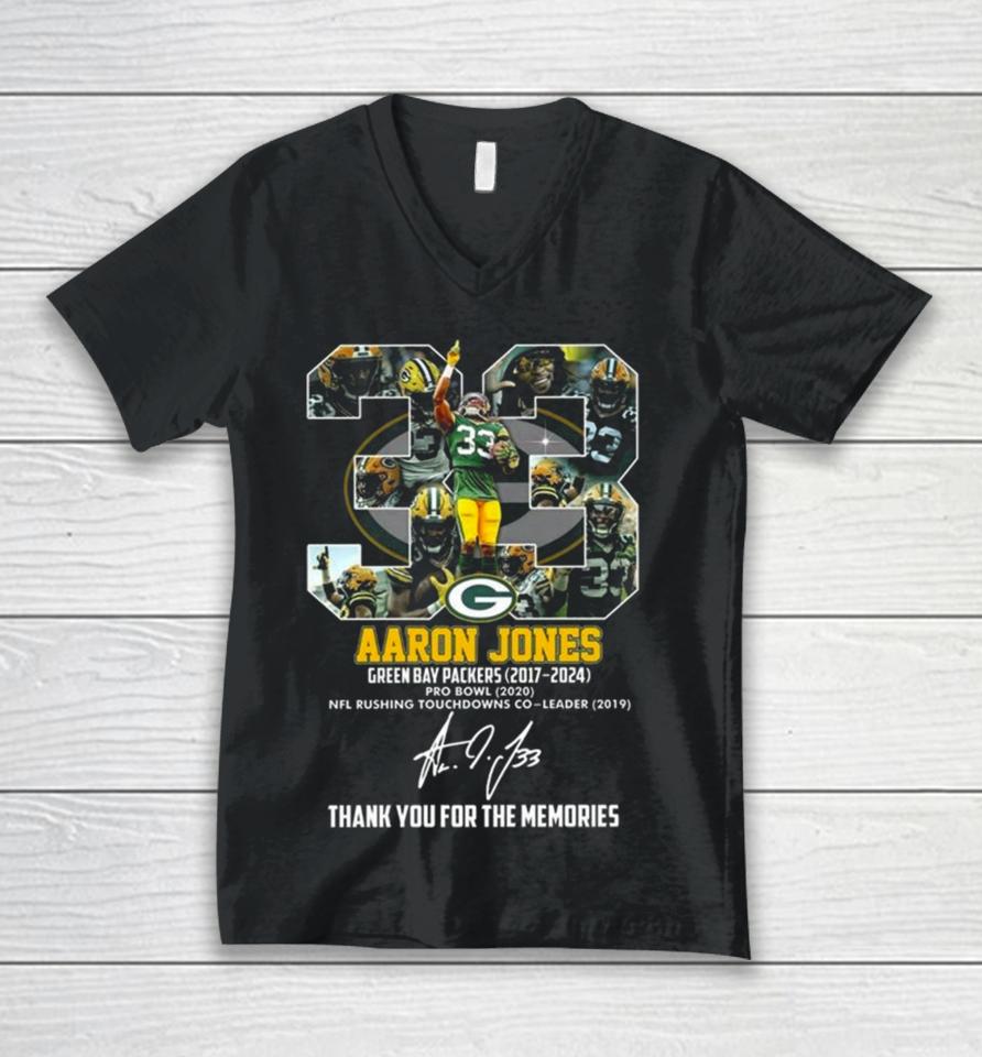 Aaron Jones Green Bay Packers 2017 2024 Thank You For The Memories Signature Unisex V-Neck T-Shirt