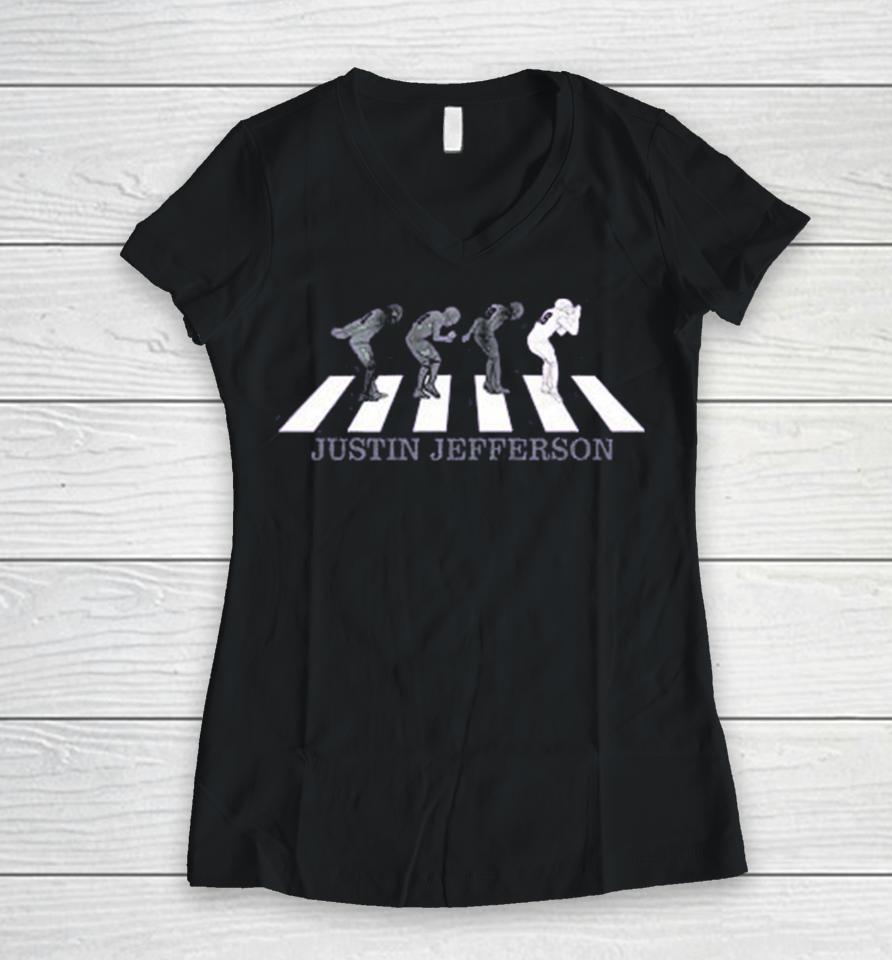 Abbey Road Griddy Justin Jefferson Minnesota Vikings Women V-Neck T-Shirt