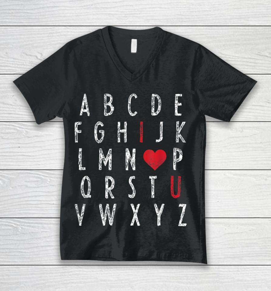 Abc Alphabet I Love You English Teacher Valentines Day Unisex V-Neck T-Shirt