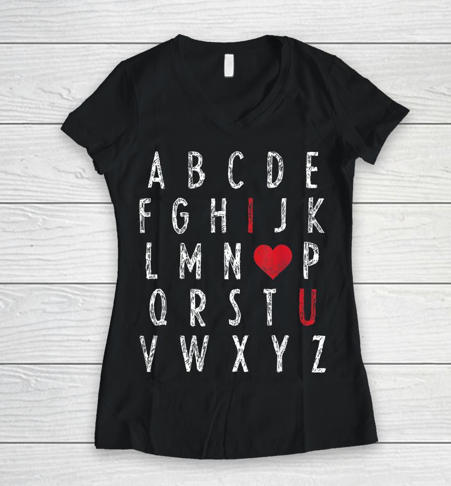 Abc Alphabet I Love You English Teacher Valentines Day Women V-Neck T-Shirt