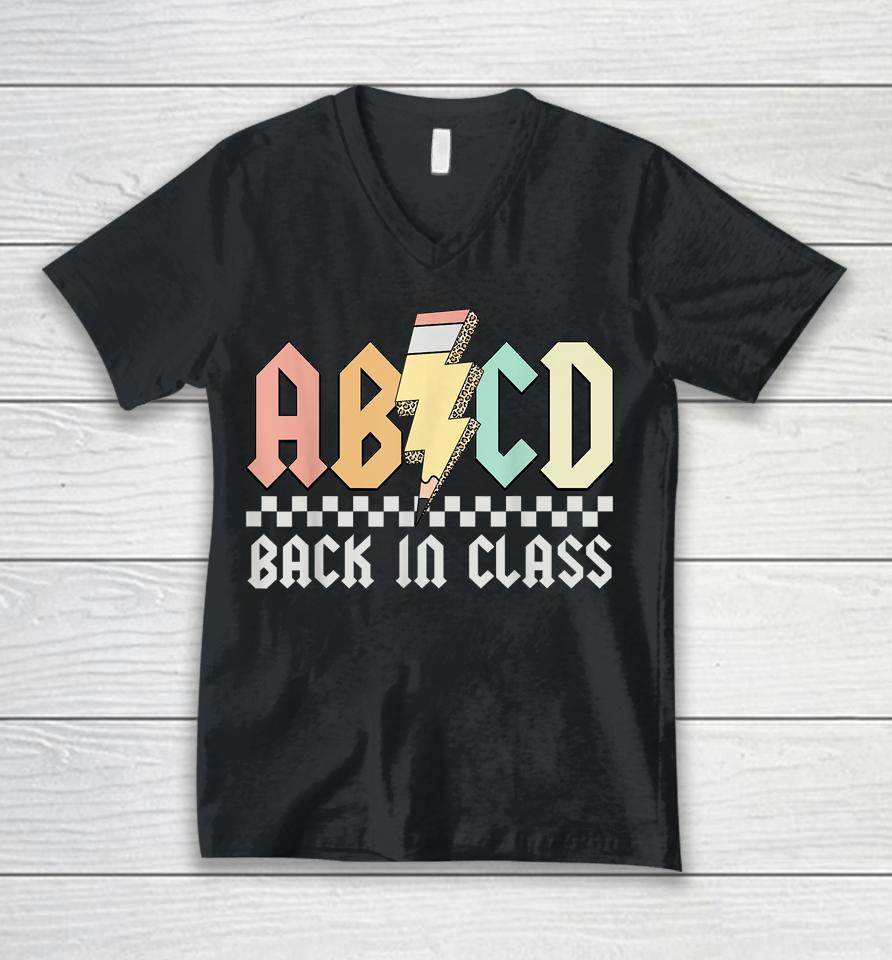 Abcd Alphabets Back In Class Pencil Lightning Teacher Rock Unisex V-Neck T-Shirt