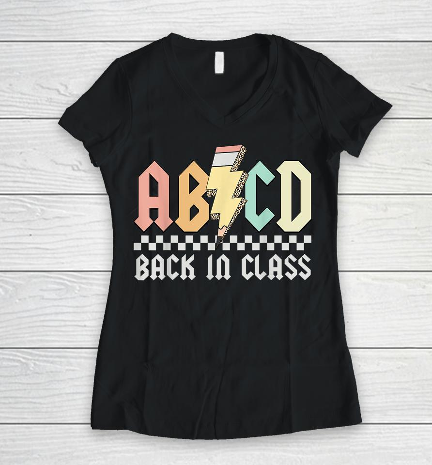 Abcd Alphabets Back In Class Pencil Lightning Teacher Rock Women V-Neck T-Shirt