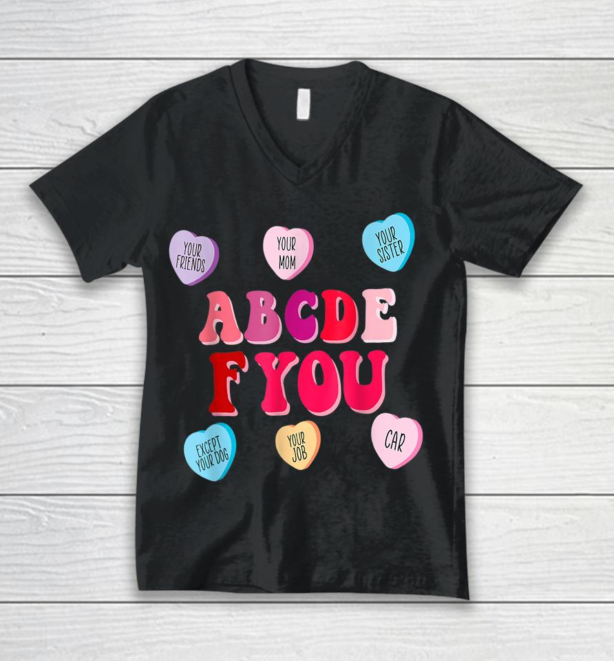 Abcdefu Hearts Funny Valentine's Day Unisex V-Neck T-Shirt