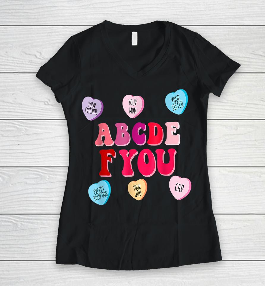 Abcdefu Hearts Funny Valentine's Day Women V-Neck T-Shirt