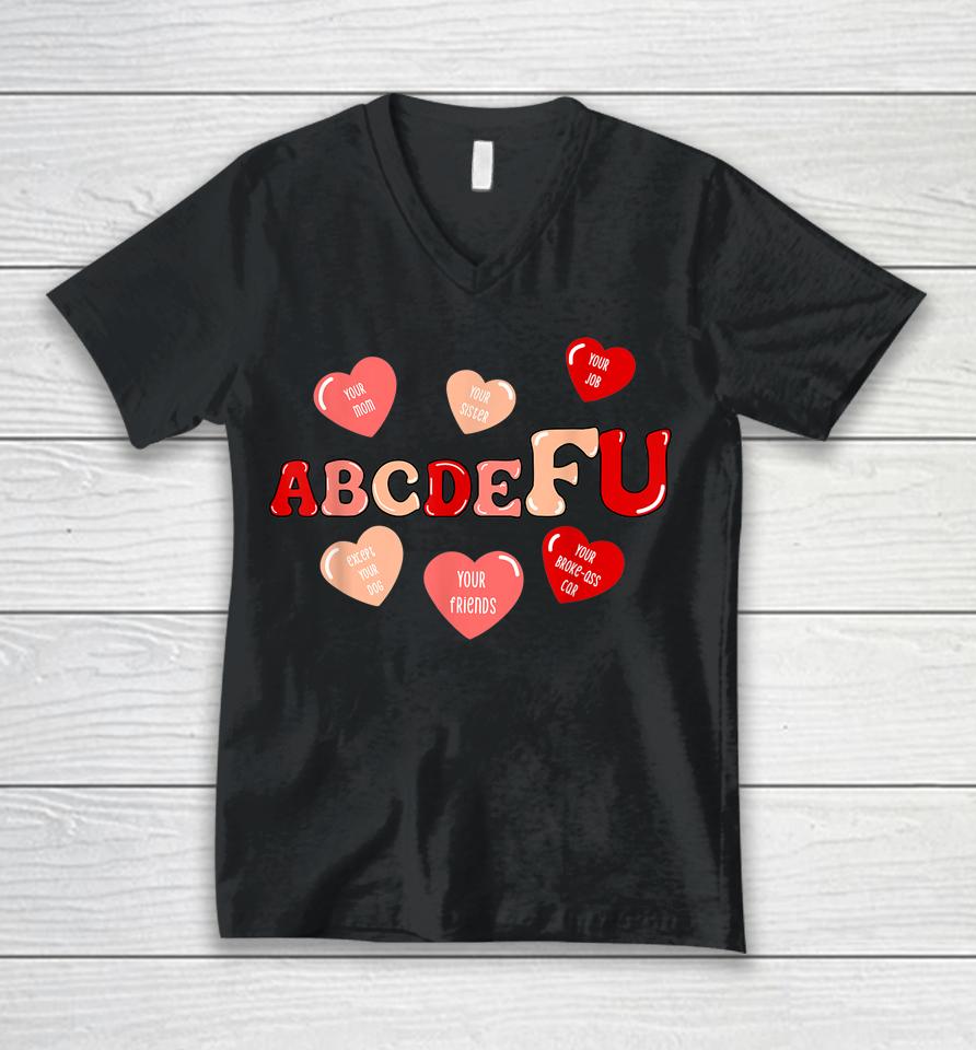 Abcdefu Retro Funny Heart Valentine's Day Unisex V-Neck T-Shirt