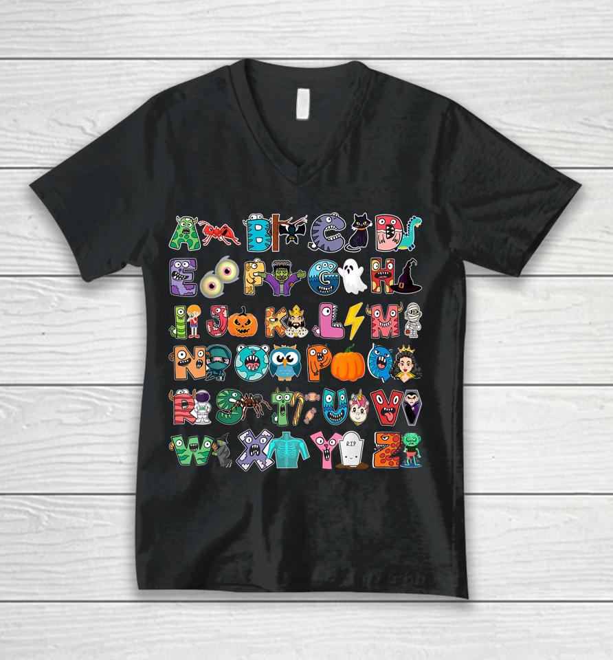 Abcs Learning Kindergarten Teacher Halloween Kids Alphabet Unisex V-Neck T-Shirt