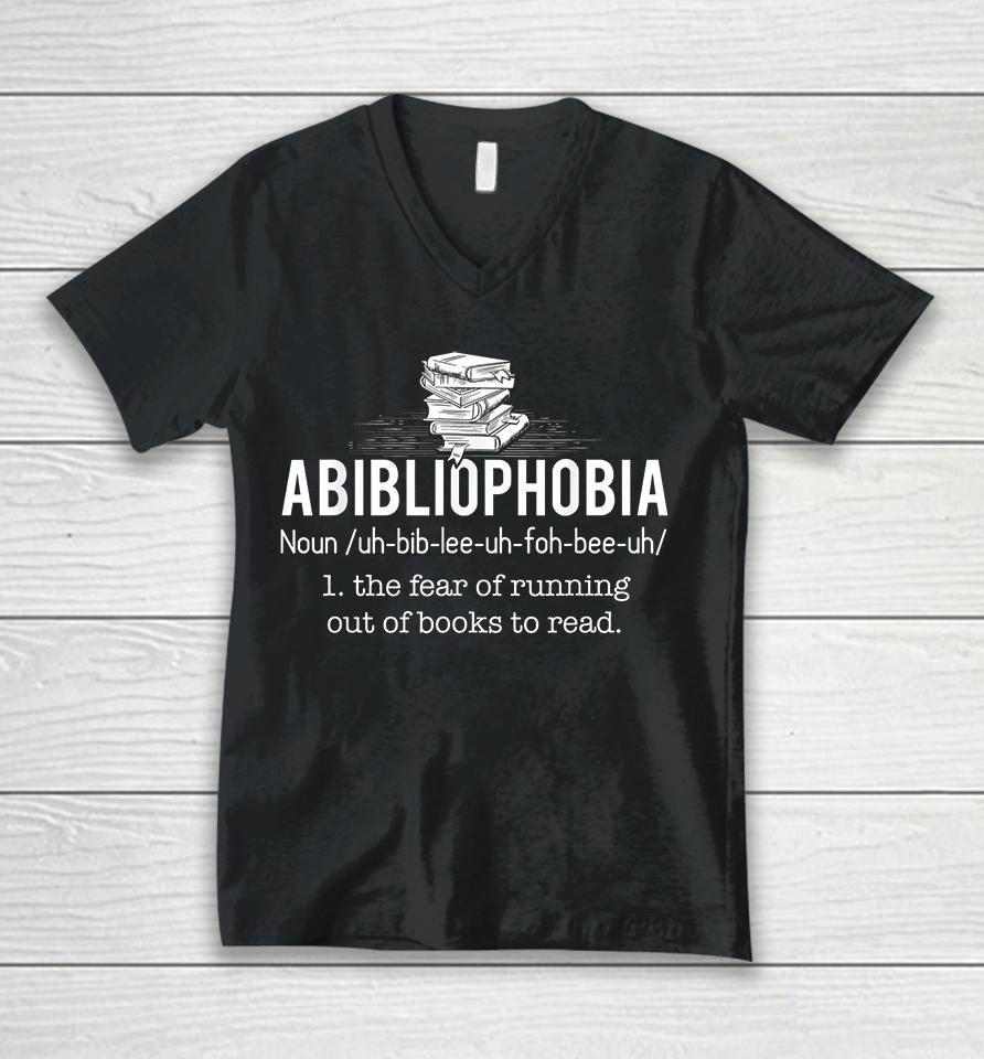 Abibliophobia Definition Unisex V-Neck T-Shirt