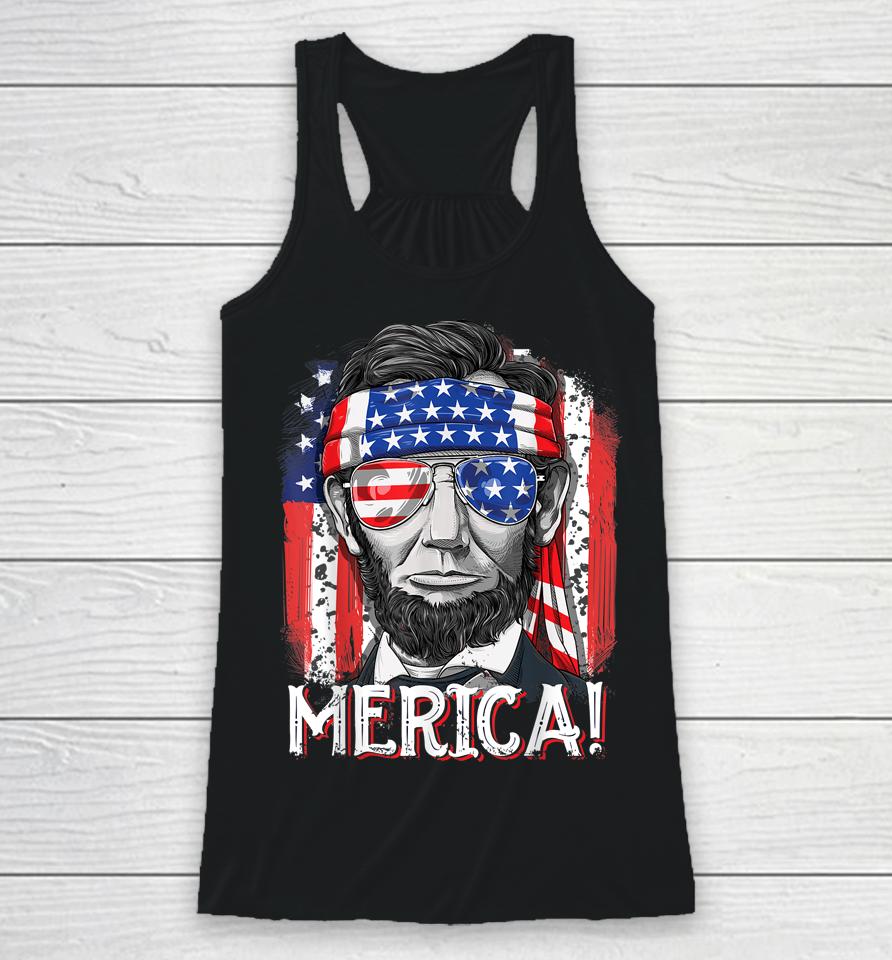Abraham Lincoln 4Th Of July Merica American Flag Racerback Tank
