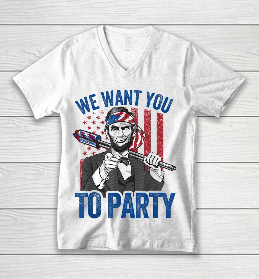 Abraham Lincoln 4Th Of July Shirt Men American Usa Flag Unisex V-Neck T-Shirt