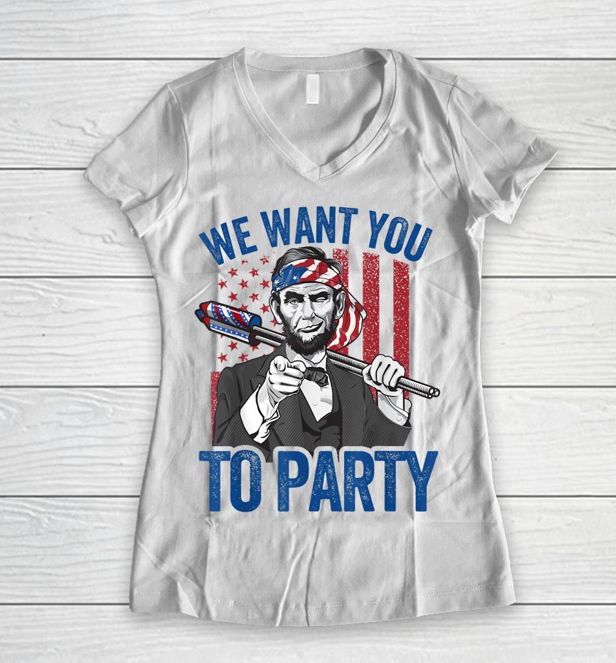 Abraham Lincoln 4Th Of July Shirt Men American Usa Flag Women V-Neck T-Shirt