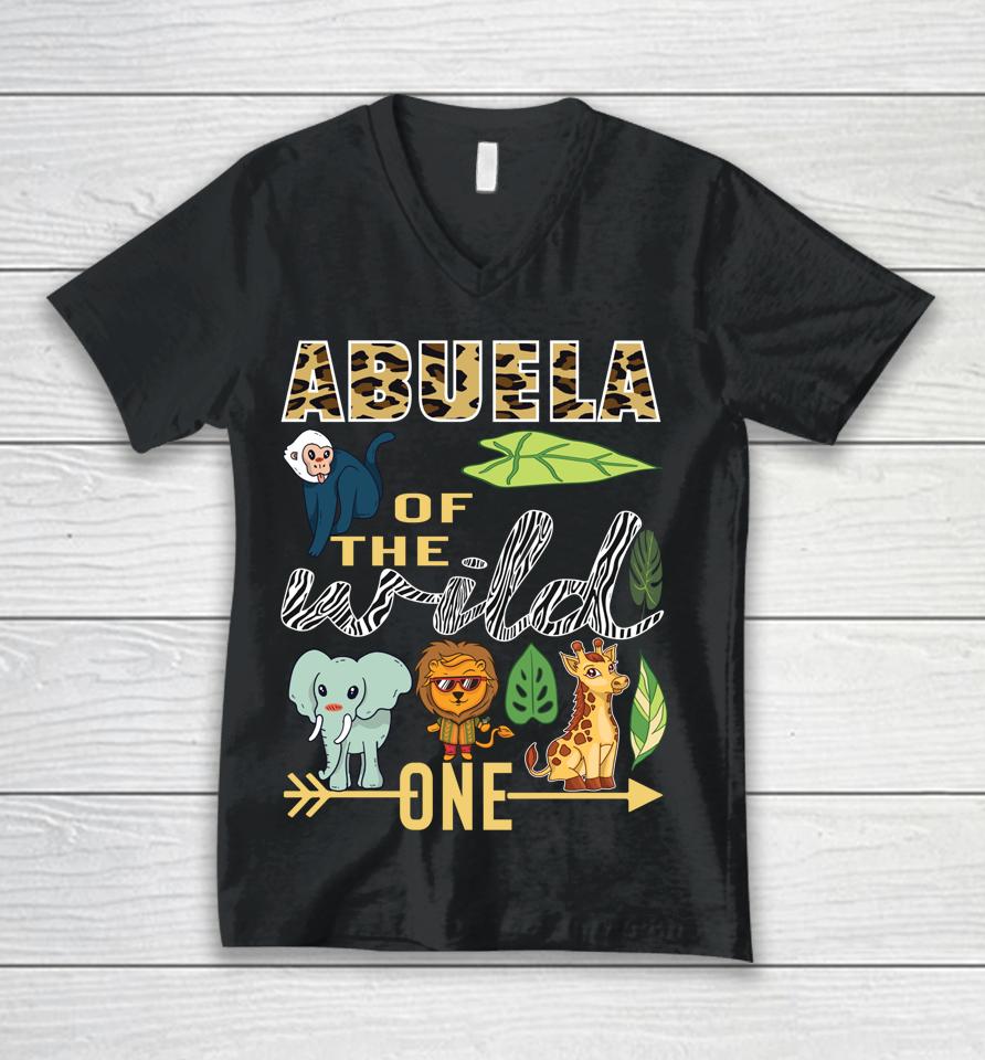 Abuela Of The Wild One Zoo Mother Birthday Safari Jungle Unisex V-Neck T-Shirt