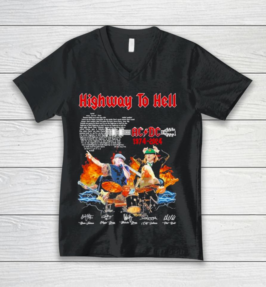 Ac Dc High To Hell 1974 2024 Signatures Unisex V-Neck T-Shirt