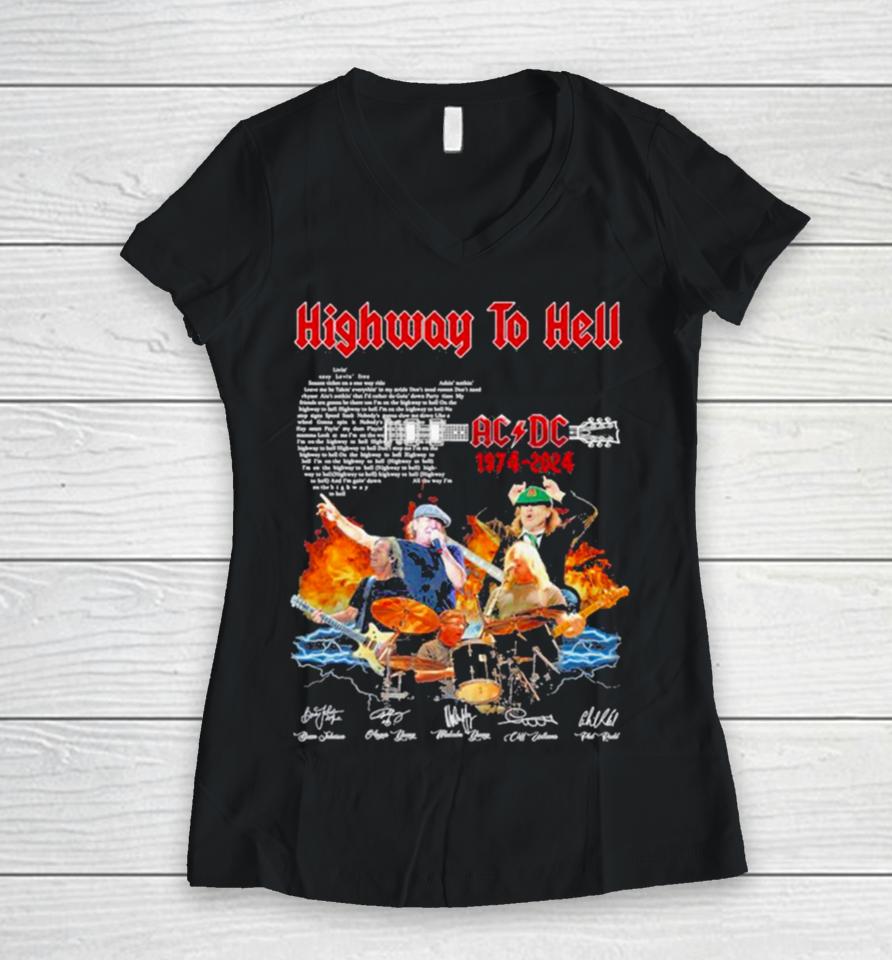 Ac Dc High To Hell 1974 2024 Signatures Women V-Neck T-Shirt