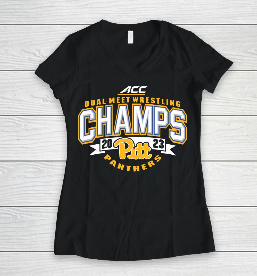 Acc Pitt Dual-Meet Wrestling Champs Women V-Neck T-Shirt