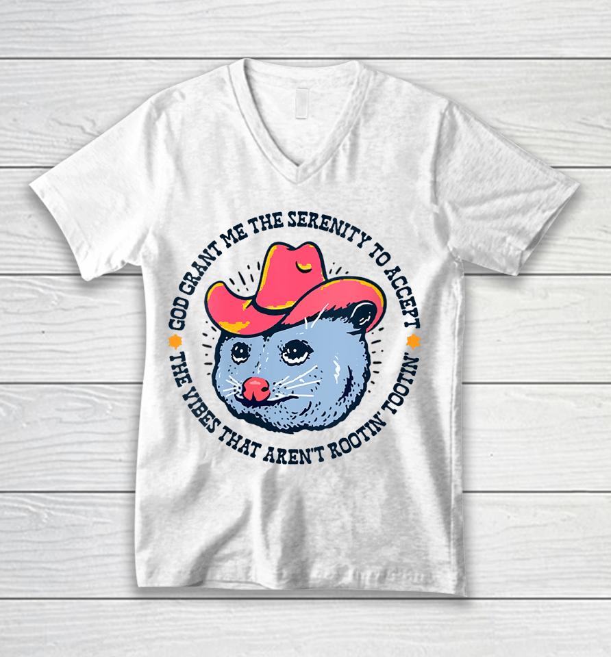 Accept The Vibes That Aren't Rootin' Tootin' Funny Opossum Unisex V-Neck T-Shirt